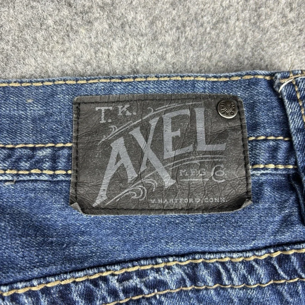 TK Axel Jeans Mens 38x32 Relaxed Straight Y2K Distressed Medium Wash Blue Denim